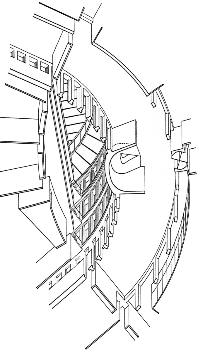 Axonometrie, Atrium, Blick von unten nach oben
